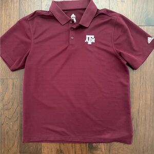 Texas A&M Adidas Mens Polo Shirt Large L Maroon NCAA FOOTBALL Climacool Pullover